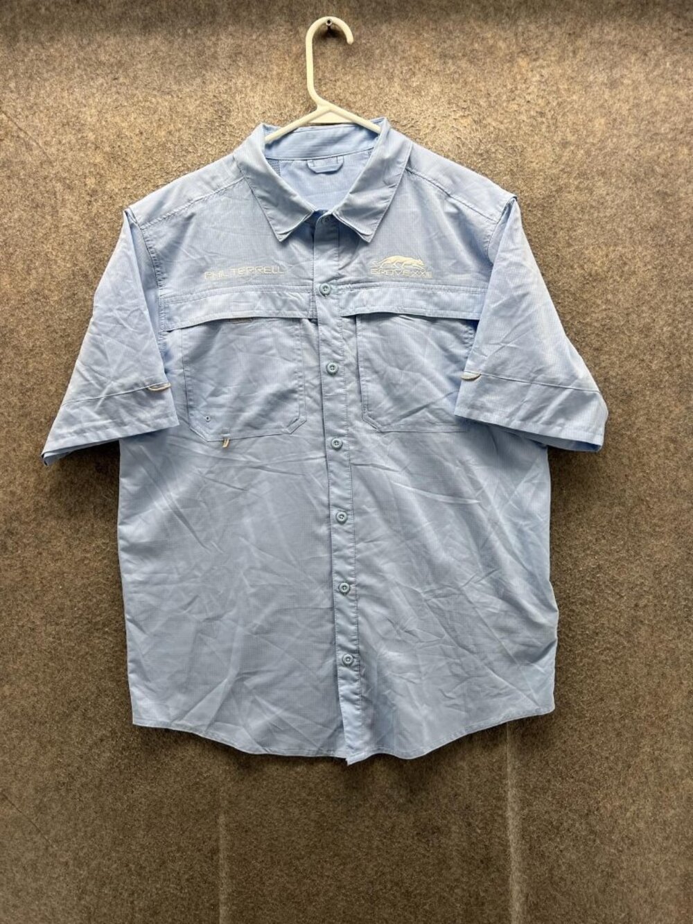 BAW Shirt Men Medium Blue Check Fishing Short Sleeve Button Up Pockets Outdoor
